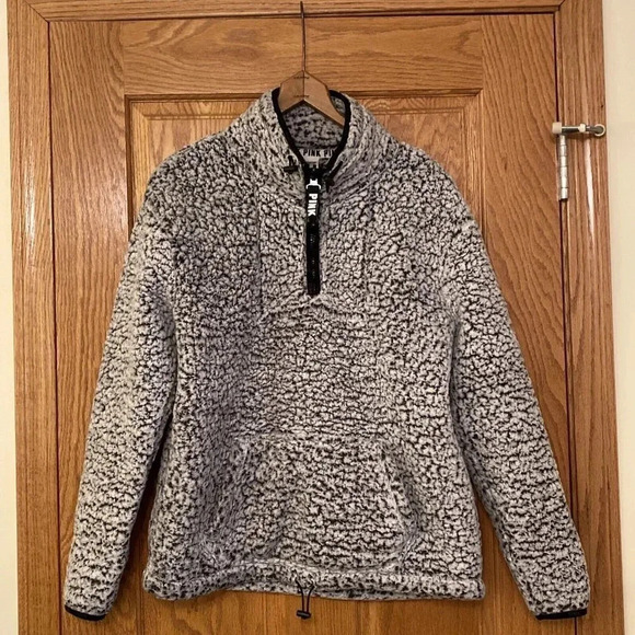 VICTORIA'S SECRET PINK SHERPA QUARTER ZIP FROSTED MARL GRAY PULLOVER XSMALL - Picture 1 of 8